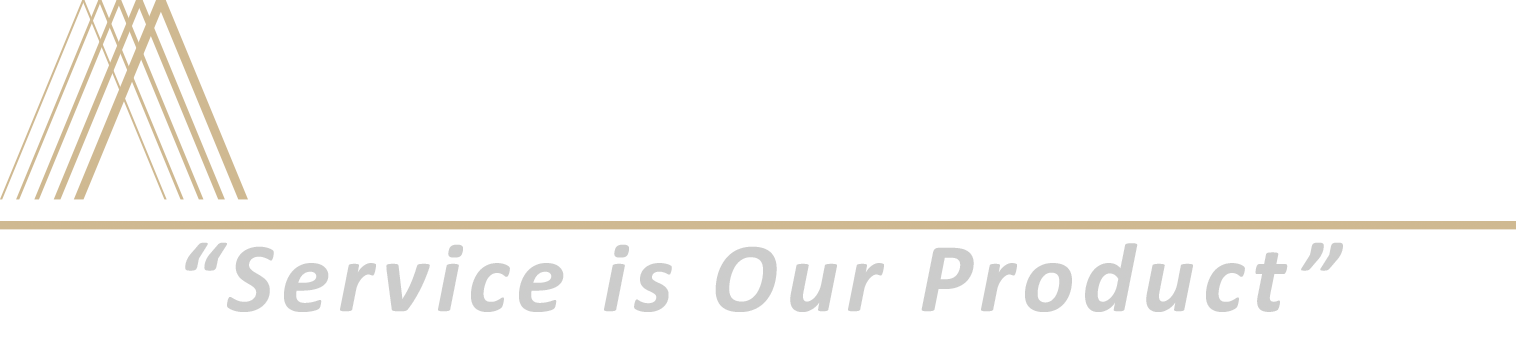 Apex Industrial Automation white logo featuring the company name and slogan 'Service is Our Product' alongside an icon of five echoing triangle tops.
