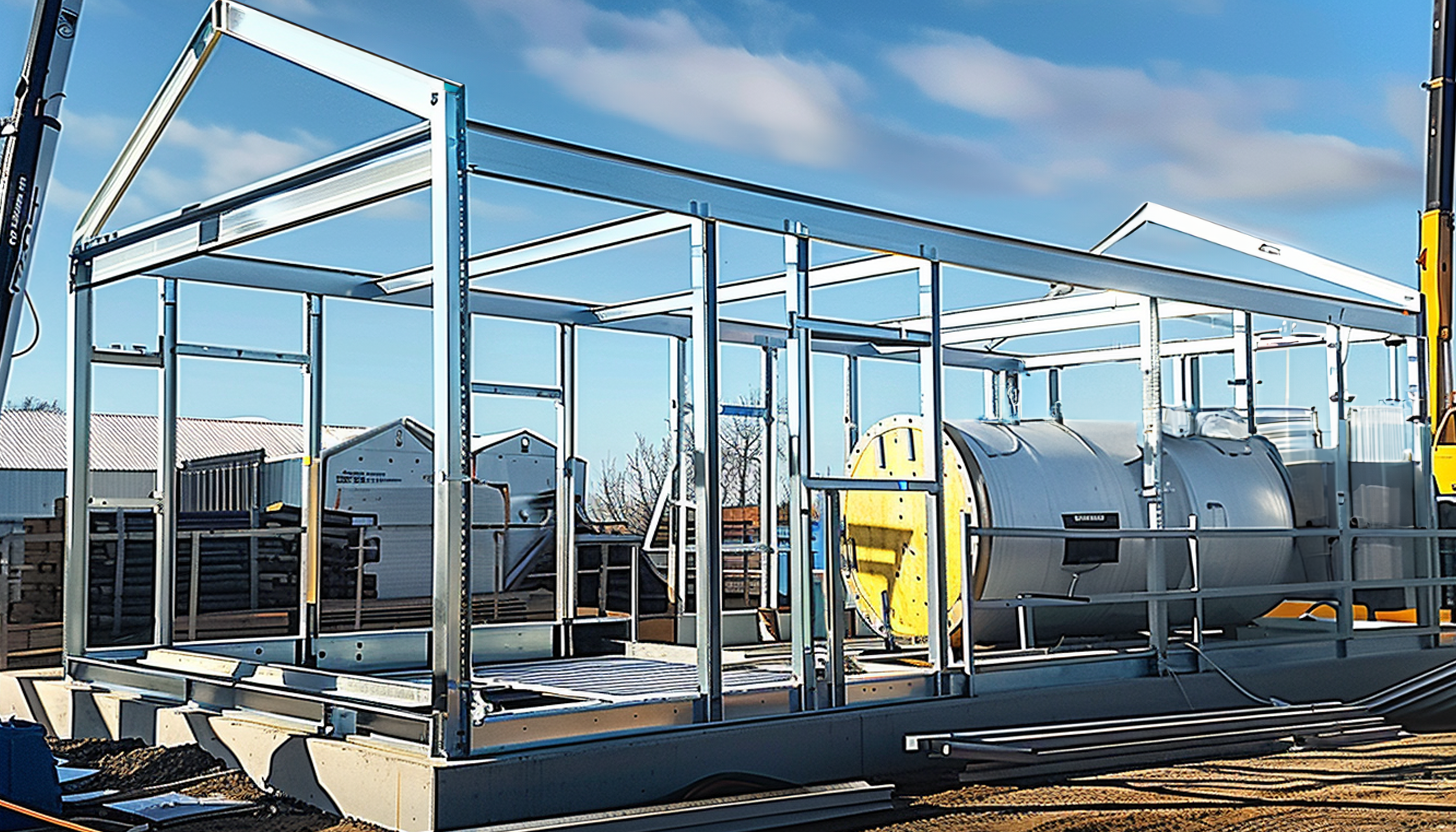 Assembly of a modular building using prefabricated components supplied by Apex Industrial Automation.