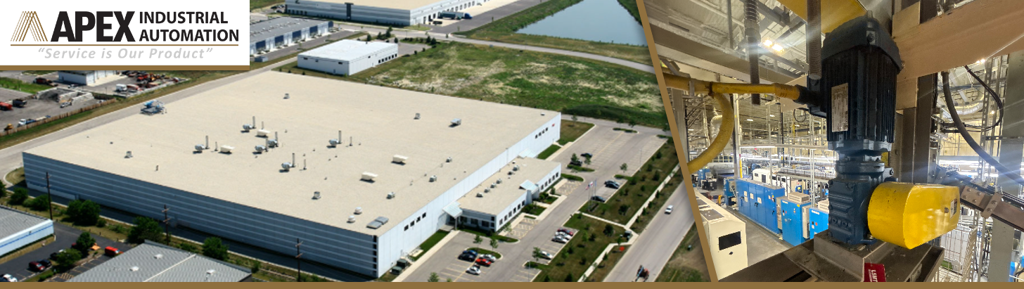 Banner for SEW gearmotor standardization case study featuring DS Containers’ West Chicago headquarters and a standardized SEW gearmotor from Apex Industrial Automation