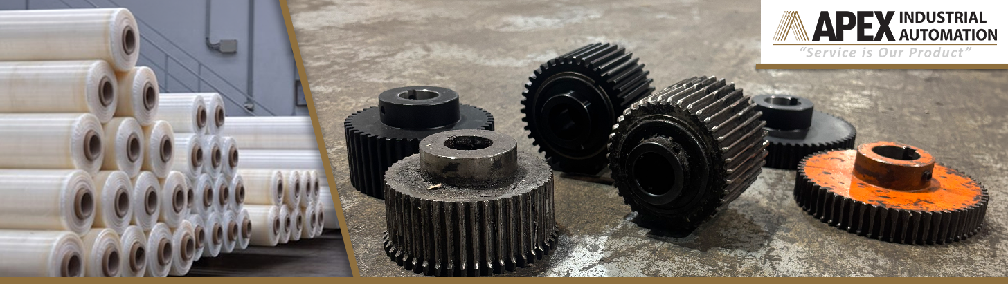 Custom-manufactured replacement gears for discontinued parts on legacy production equipment at an Aurora, Illinois packaging facility